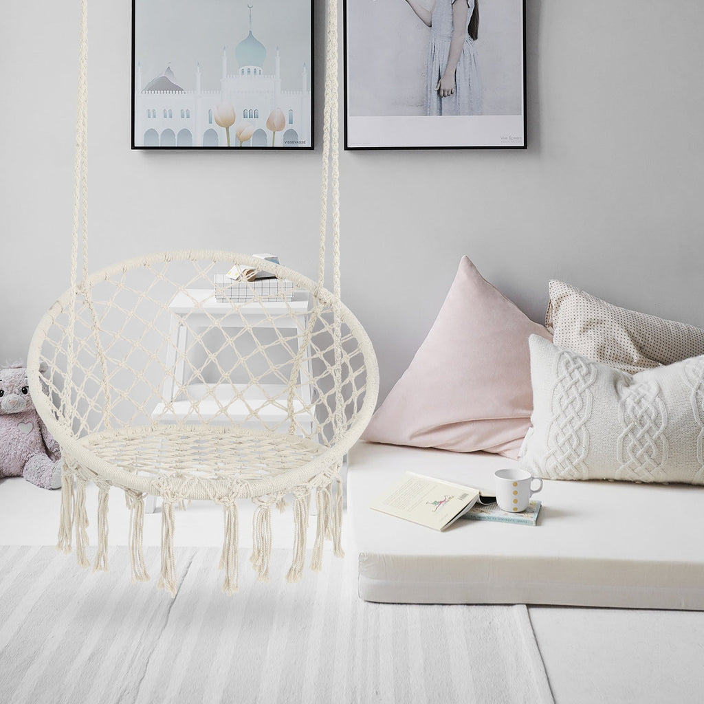 Macrame Hanging Hammock Chair, Cotton Rope Swing for Indoor and