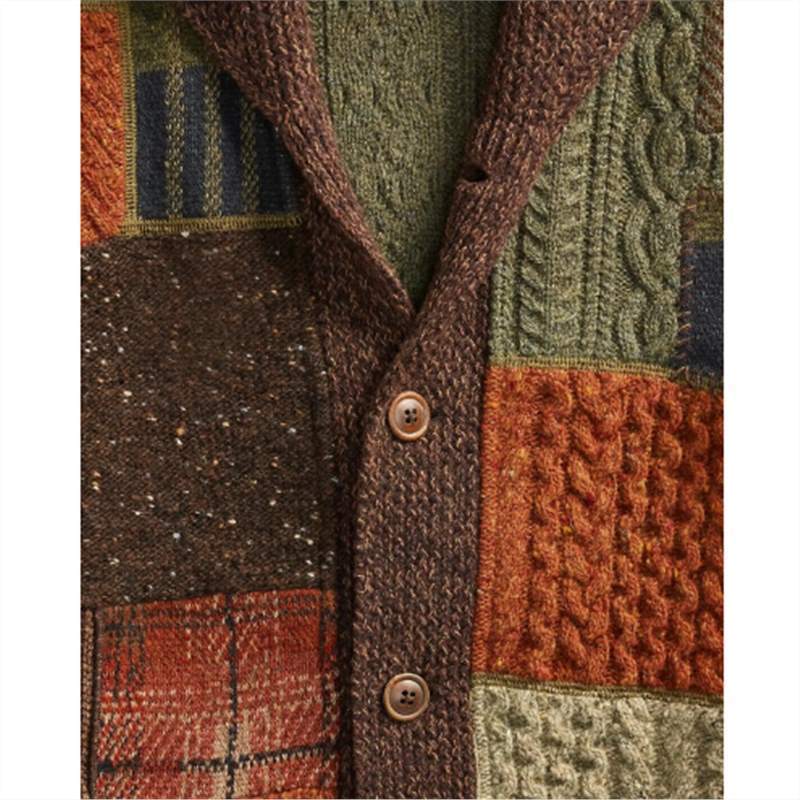Men's Patchwork Colorblock Cardigan – Casual Retro Sweater Coat
