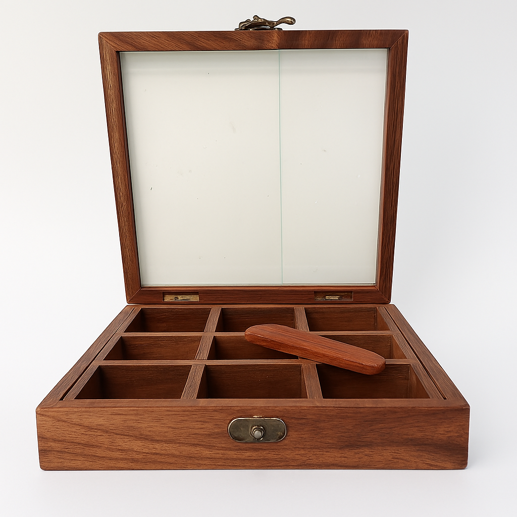 9 Compartment Wooden Spices Box With Spoon